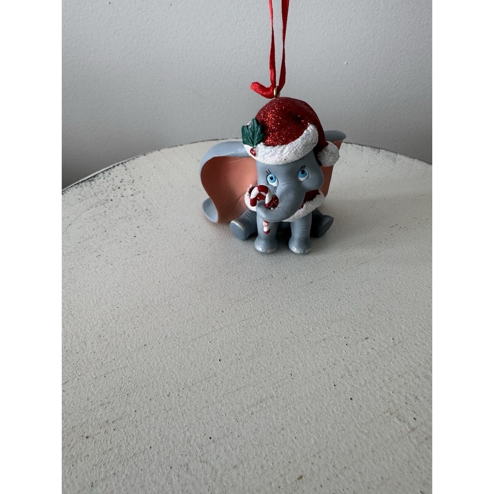 Disney Dumbo with Glitter Santa Hat and Candy Cane Ornament